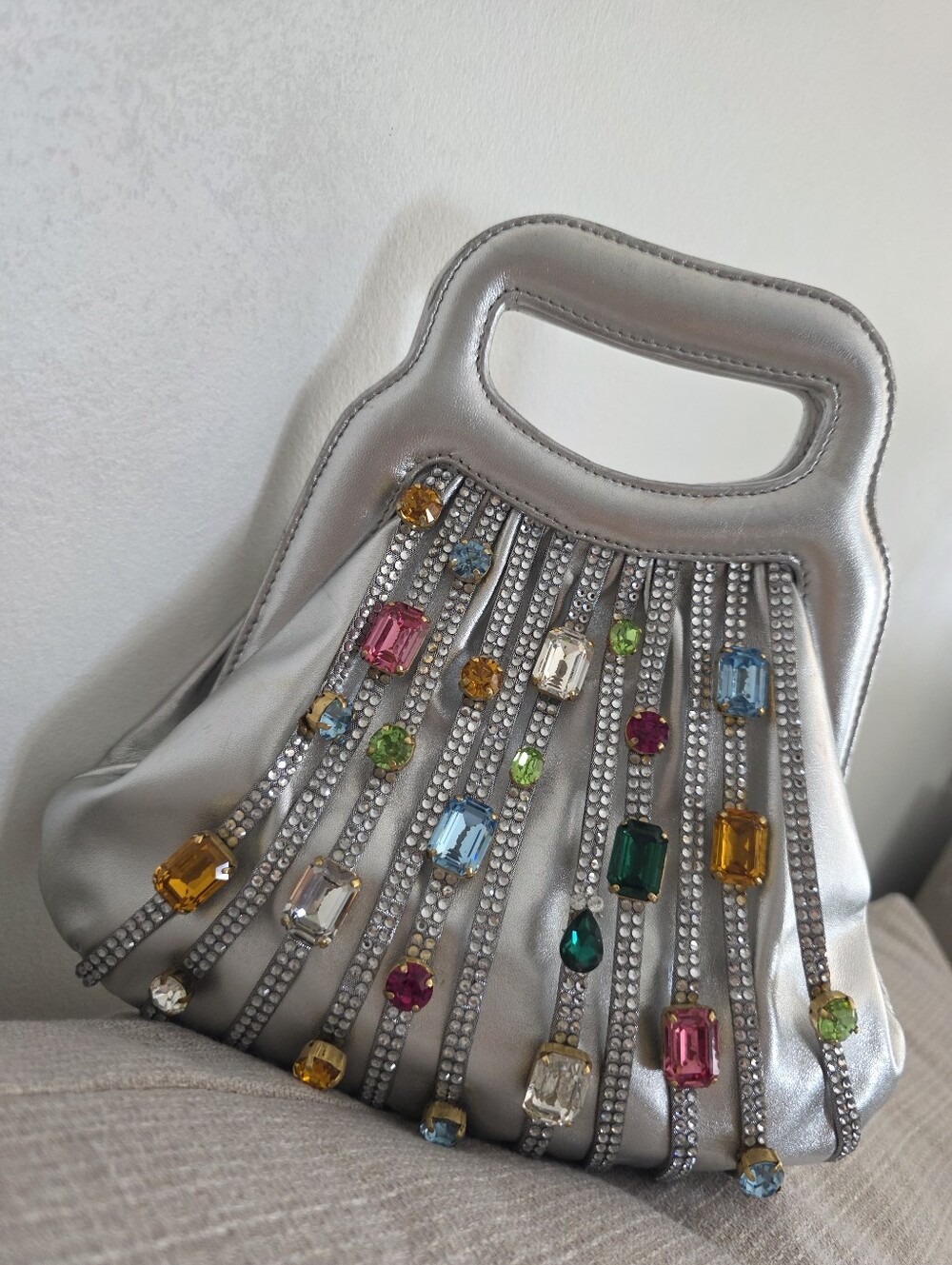 René Caovilla Silver Crystal Fringe Jeweled Evening Bag - Picture 6 of 14